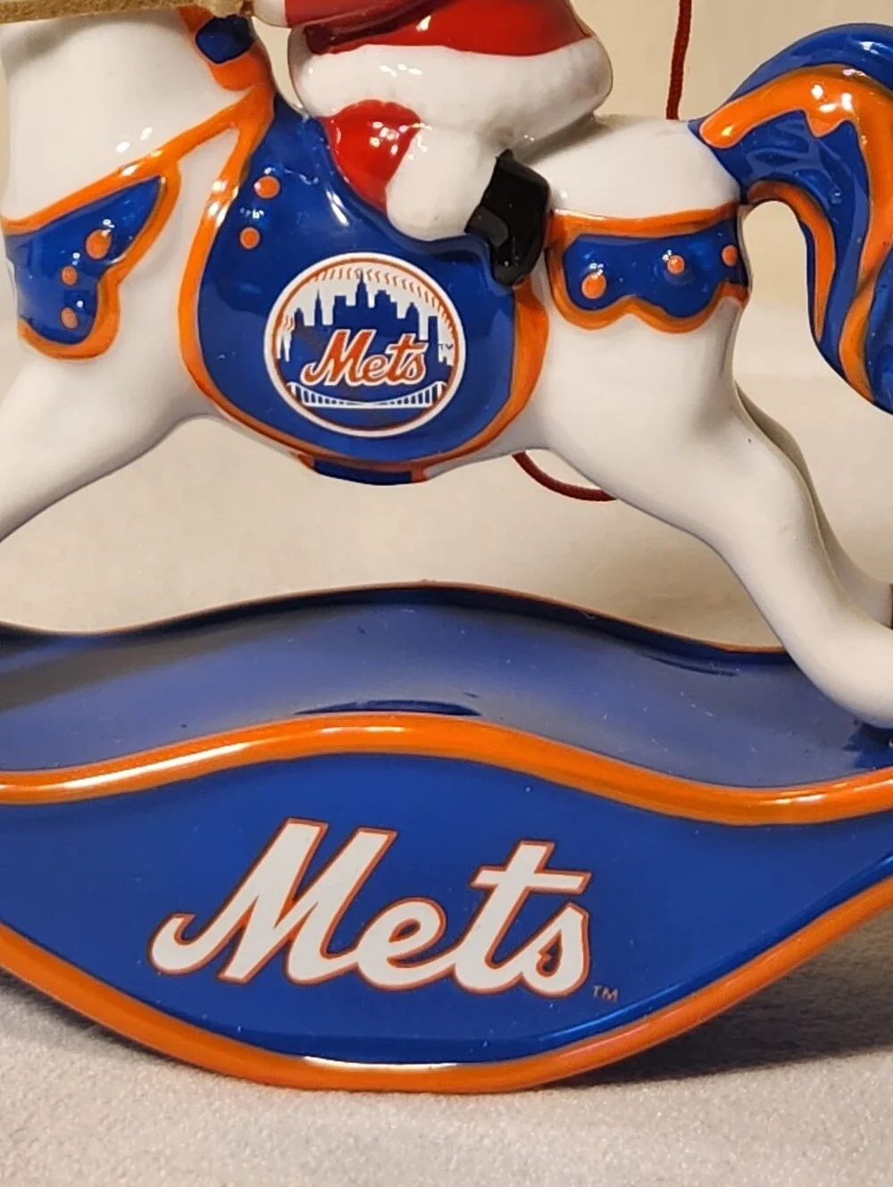 2007 Danbury Mint New York Mets Rocking Horse Santa Christmas Ornament In Box